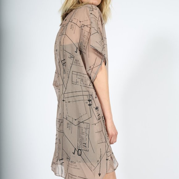 Widow Tunic - Atelier Printed Chiffon Tan Sheer - Picture 5 of 6